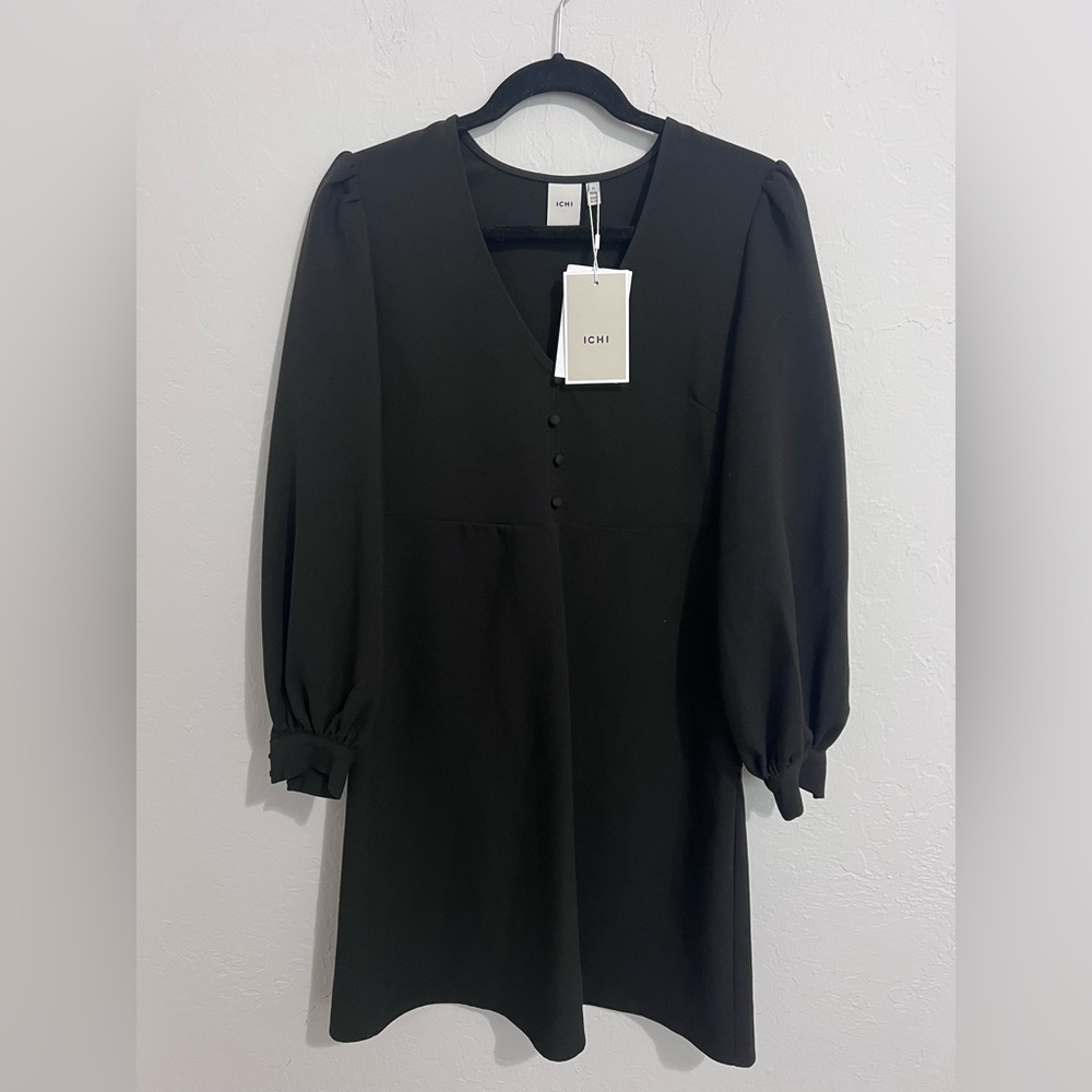 NWT Ichi Long Sleeve Black Mini Dress - Picture 1 of 4